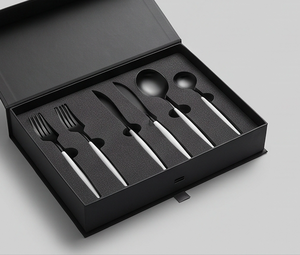 Ensemble de couverts minimalistes en acier inoxydable noir avec poignées blanches, passe au lave-vaisselle, vaisselle de mariage - Product Image 6