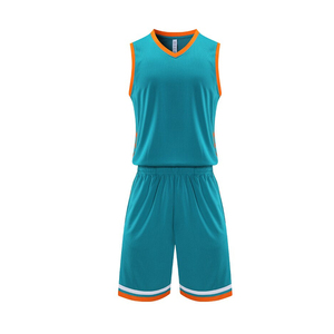 Ensemble d'uniformes de basketball pour hommes CLASSICAL TRENDS, vert sarcelle et orange, col en V, manches longues, anti-transpiration, antibactérien, polyester, sport - Product Image 1
