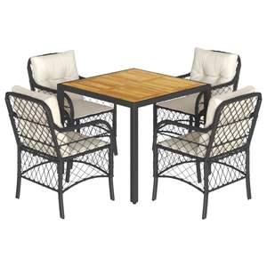 Set da pranzo da 5 pezzi in Poly Rattan nero con cuscini mobili da esterno - Product Image 2