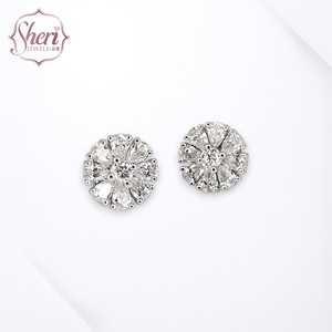 [Sheri Jewels] 7mm Diameter Large size Women's Classic Style 18K Solid White Gold Natural Diamond Stud Earrings - Product Image 1