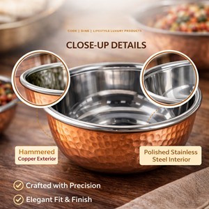 Bol à chutney en cuivre avec intérieur en acier inoxydable poli |   Petit bol de service léger, durable et écologique pour les fêtes - Product Image 5