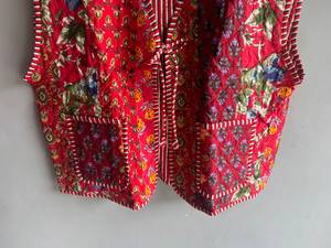 Gilet matelassé en coton rouge à fleurs pour femme, sans manches, col en V, poches plaquées, veste réversible, style printemps, CADEAU POUR ELLE - Product Image 5