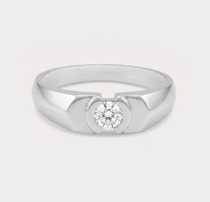 Bague solitaire pour homme en or blanc 14 carats avec diamant rond brillant de 1 carat cultivé en laboratoire, sertissage semi-cerclé - Product Image 1