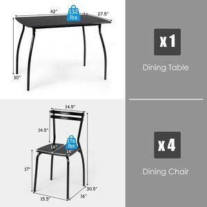 Juego de Mesa de Comedor de 5 Piezas con 4 Sillas y Respaldos para Restaurantes - Product Image 6