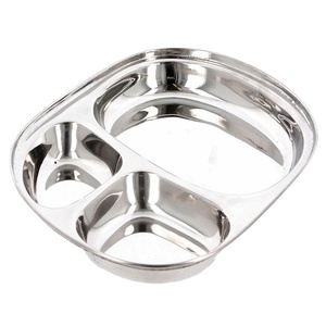 Placa divisoria rectangular de acero inoxidable, plato de cena dividido SS | 3 particiones Pav Bhaji Plates Indian Thali Mess Tray, - Product Image 1