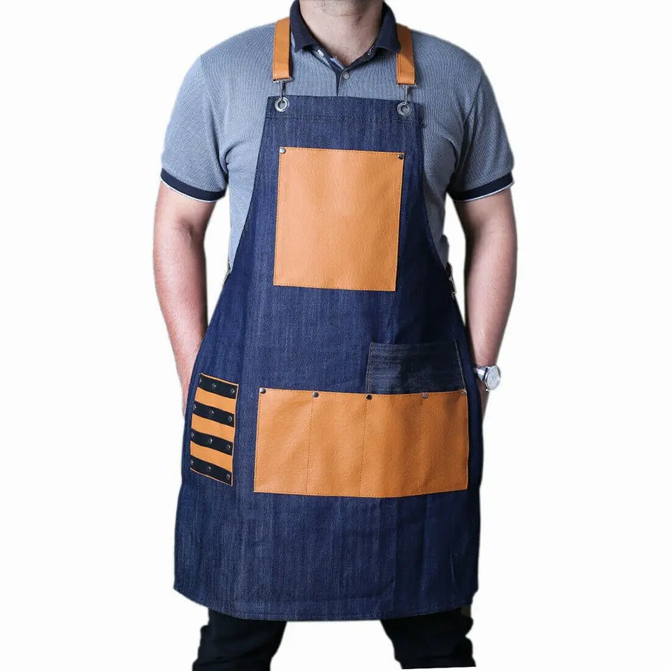 Jeans Made Barber Aprons Hairdressing Apron With Front Pockets Restaurant Barber Fashion Cotton Canvas Work Apron