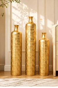 <b>Unique</b> Hollow Carved Gold Metal <b>Vases</b> Modern Geometric Flower <b>Vase</b> Set for Luxury Living Room Tabletop Home Decoration - Product Image 5