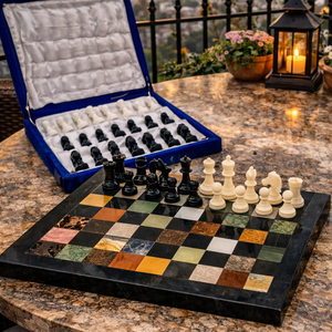 Ensemble d'échecs de luxe Royal Heritage en pierre, chef-d'œuvre sculpté à la main, collection d'échecs, plateau d'échecs premium avec incrustations multicolores - Product Image 4