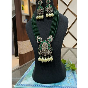 Hermoso Juego de Collar Largo Chapado en Oro con Moissanita y Kundan, Aretes para Mujer, Joyería de Diseño para Bodas y Fiestas - Product Image 2