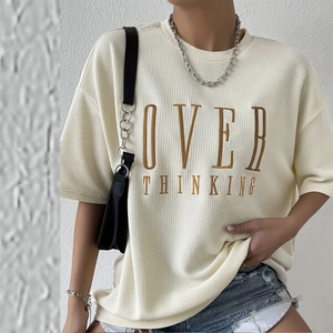 T-shirt personnalisé à épaules tombantes pour femmes Streetwear coton uni respirant T-shirts pour femmes imprimé t-shirt surdimensionné t-shirts pour femmes - Product Image 5