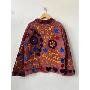 Stylish Velvet Suzani Handmade Embroidered Knitted Cotton Boho Luxury Ethnic Varsity <b>Jacket</b> Statement Wear Gift for Her - Product Image 4