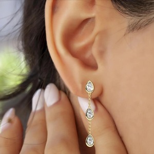 Pendientes Colgantes Minimalistas con Diamante Cultivado en Laboratorio en Forma de Pera Clásica, Engaste en Bisel de Oro de 14K, 30mm, Regalo de Cumpleaños o Aniversario - Product Image 2
