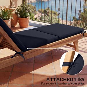 Set di 2 Cuscini per Chaise Longue da Esterno Blu Navy in Schiuma ad Alta Densità con 6 Lacci per Patio e Bordo Piscina - Product Image 6