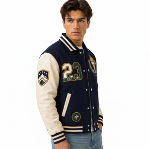 Men Winter Wear Varsity Jacket Custom Embroidery Patches Baseball Jackets Turn Down Collar <b>Covered</b> <b>Button</b> Varsity Men's - Product Image 4
