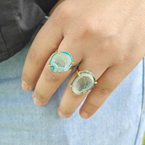 Wholesale Jewelry Blue & Grey Druzy Agate <b>Adjustable</b> <b>Rings</b> 18k Gold Plated Brass Minimalist Statement Jewelry Gift For Birthday - Product Image 6