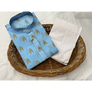 ผ้าไหมผ้าฝ้ายสำหรับผู้ชายสีน้ำเงินสวมใส่อย่างเป็นทางการ - Product Image 1