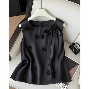 เสื้อฝึกซ้อมผู้หญิงเซ็กซี่ คอกลม แขนสั้น ผ้าไหมถัก 100% ทรงหลวม สีดำ - Product Image 3