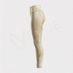Leggings de yoga taille haute pleine longueur avec imprimé marbré doré, en Spandex et Nylon, design sans couture - Product Image 3
