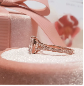 Bague de fiançailles en diamant de laboratoire taille radiant 3 carats certifié IGI, or blanc massif 14 carats, bague vintage en diamant - Product Image 2