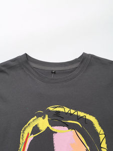 Camiseta de Mujer con Diseño Abstracto de Arte Pop, Color Gris Carbón, Corte Holgado, Gráficos Neón, Estilo Urbano, Verano 2026 - Product Image 4