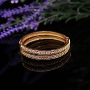 22K Yellow Oxidised Gold Plated Brass CZ Bangle <b>Red</b> Green White Wedding Channel Setting Indian Bridal Kada Bollywood Jewelry - Product Image 1