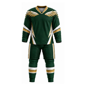 Ensemble d'uniformes de hockey sur glace pour hommes, vert, respirant, en polyester, tenue de sport personnalisée pour club - Product Image 1