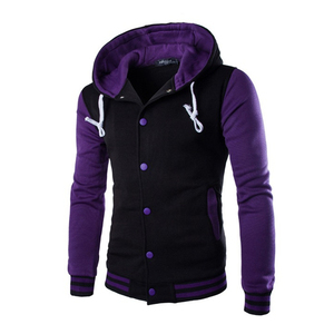 Sudadera con Capucha para Hombre, Color Sólido, Tejido de Algodón y Poliéster, Corte Ajustado Informal, para Otoño, con Bolsillo y Diseño de Botones Frontales - Product Image 3