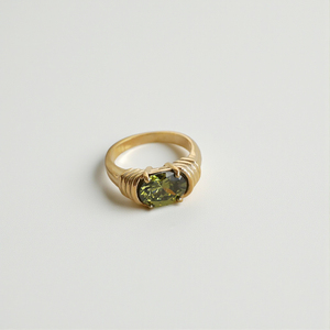 Vintage Quartz Peridot Gold Plated <b>Statement</b> <b>Ring</b> for Women Handmade Brass Oval Gemstone Cocktail Fashion Jewelry - Product Image 1