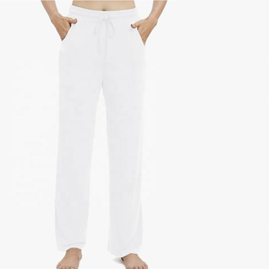 Pantalon de survêtement en soie respirant été/hiver pour femmes taille moyenne jambe droite ample poches à cordon pantalon décontracté plat - Product Image 2