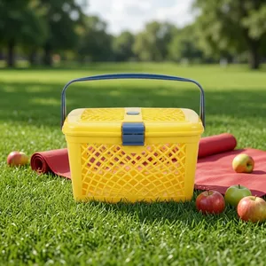 NDURO SS4901 Colorful <b>Plastic</b> Storage <b>Baskets</b> Handles Rectangle Shape Multi-Purpose Neatening Container for Picnic Beack Packing - Product Image 2