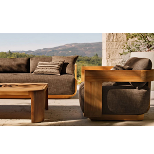 Fauteuil de salon d'extérieur en teck rembourré, fauteuil d'appoint moderne pour patio, siège de jardin - Product Image 6