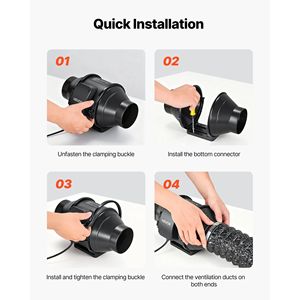 Ventilatore di Scarico Silenzioso a 4 Vane in Linea con Motore AC Potente da 180 CFM, Ventilatore Industriale ad Alto Flusso d'Aria per Raffreddamento e Ventilazione - Product Image 6