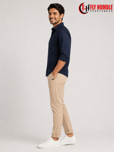 Pantalones Casuales Color Caqui para Hombre Fly Humble, Corte Recto, Cintura Media, Bolsillos Laterales, Forro de Felpa de Poliéster/Algodón, Transpirables - Product Image 2