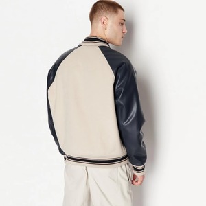 OEM Custom Coated Formal Waterproof Windproof Covered Button Varsity <b>Jacket</b> Wool Body Genuine Leather Sleeves Chenille <b>Patch</b> - Product Image 2