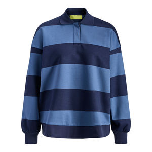 Sweat-shirt décontracté pour femme, écologique, épais, surdimensionné, col rond, style rugby, rayé, vente en gros, logo personnalisé, respirant - Product Image 1