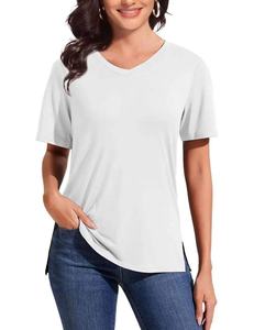 Camiseta de Manga Corta con Cuello en V para Mujer, Suave, Agradable al Tacto, de Poliéster, Color Sólido, Informal, Transpirable, Moda de Verano - Product Image 1