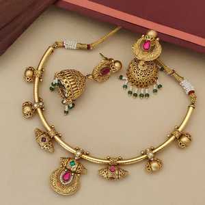 Seaila Exports Stone Kundan Brass Gold Plated Geometric <b>Indian</b> Bridal Jewelry Set Luxury AD Choker Earrings Wedding Festive Gift - Product Image 4