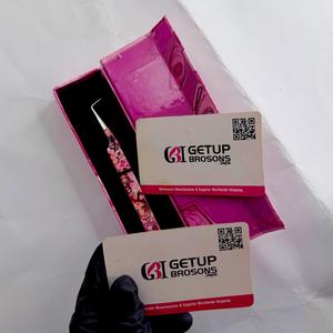GETUP BROSONS Eyelash Tweezers Stainless Steel Smooth Tip Anti-Static 10mm Length Precision 90 Degree <b>Pink</b> Cardboard <b>Box</b> Black - Product Image 3