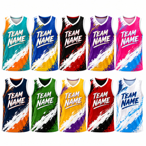 เสื้อบาสเก็ตบอลแบบซับลิเมชั่นสั่งทำพิเศษ แขนกุด คอวี ระบายเหงื่อได้ดี ผลิตจากโพลีเอสเตอร์ 100% สำหรับผู้ใหญ่ทุกเพศ พิมพ์ชื่อทีมและหมายเลขได้ - Product Image 2
