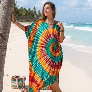 Women <b>Beach</b> <b>Kaftan</b> Dress Printed Loose Fit Resort Wear Silk Cotton Rayon Polyester Custom Production Bulk Supplier - Product Image 1