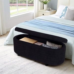 Panca Moderna Nera in Velluto Teddy con Contenitore, Sgabello da Fondo Letto per Soggiorno, Ingresso, Camera da Letto - Product Image 2