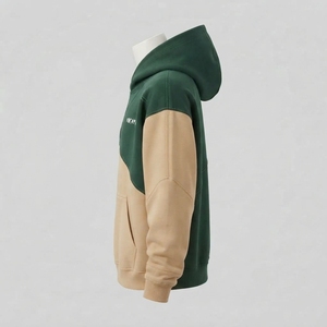 <b>Mens</b> Green Beige Two Tone Color Block Hoodie Cotton Fleece Sweatshirt Custom Logo Streetwear Pullover Casual Winter <b>Hooded</b> <b>Top</b> - Product Image 2