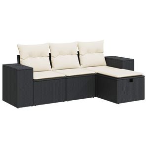Ensemble de canapés de jardin en rotin PE noir et blanc crème avec structure en acier thermolaqué, mobilier d'extérieur élégant - Product Image 2