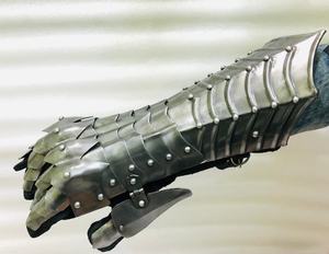 Gothic Steel Gauntlets <b>Silver</b> Plated Armor <b>Gloves</b> Modern Antique Style Embossed Metal Soft Enamel Craft Art Collectible Calvin - Product Image 5