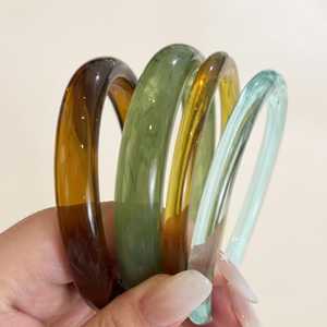 Handmade Clear Amber <b>Jade</b> Resin <b>Bangle</b> Stackable Colorful Acrylic Resin Craft Thin Round Cuff Bracelet Jewelry Wholesale - Product Image 2