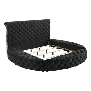Set di Mobili per Camera da Letto 3 Pezzi: Letto Queen Size Nero in Velluto con Bottoni e Contenitore, 2 Comodini in Legno - Product Image 6