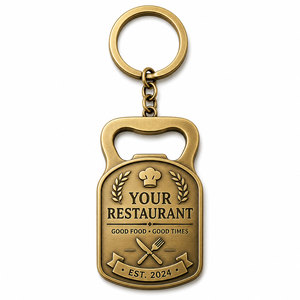 Luxury Metal Bottle Opener <b>Keychain</b> for Restaurants and Wineries — Brass or Copper, Laser Engraved Logo, <b>Custom</b> Shape - Product Image 1