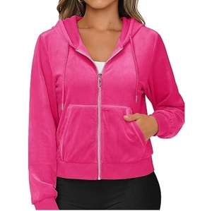 New Fashion Womens Velvet <b>Hoodie</b> with Kangaroo Pocket Drawstring Washed <b>Velour</b> Hooded Fabric Breathable OEM ODM Service - Product Image 1