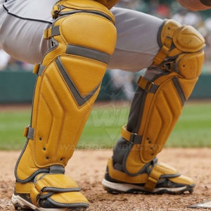 Protège-jambes de baseball WARPRO INDUSTRY en cuir, protection professionnelle, pliable, léger, coque rigide, sangles sécurisées, réglable - Product Image 6