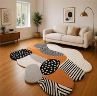 Mid Century Boomerang Machine Tufted Wool Rug with Geometric Pattern Cut Pile for Modern Vintage Lounge Floor Carpet